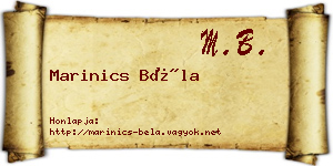 Marinics Béla névjegykártya